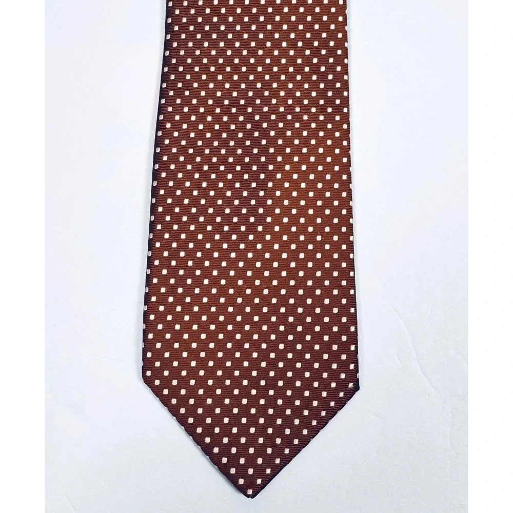 Jos A Bank Executive Collection Tie Brown White‎ Polka Dit Silk Necktie Classic